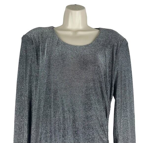 Veronica Beard Cyrus Metallic Lurex Side Ruch Dress Gunmetal Size XL - Picture 7 of 13